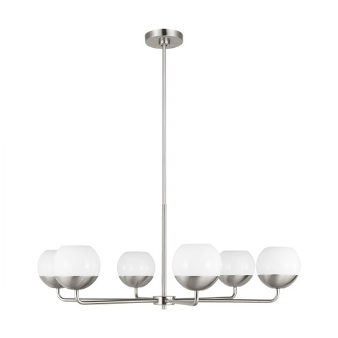 Alvin modern LED 6-light indoor dimmable chandelier in brushed nickel silver finish with white milk (7725|3168106EN3-962)