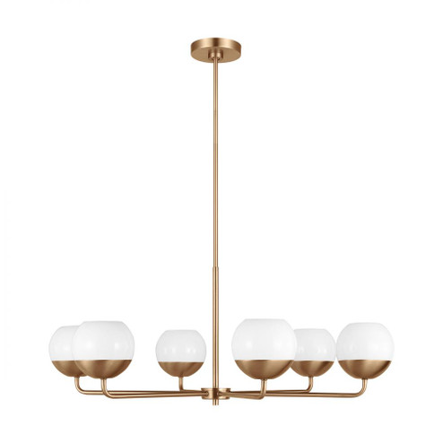 Alvin modern LED 6-light indoor dimmable chandelier in satin brass gold finish with white milk glass (7725|3168106EN3-848)