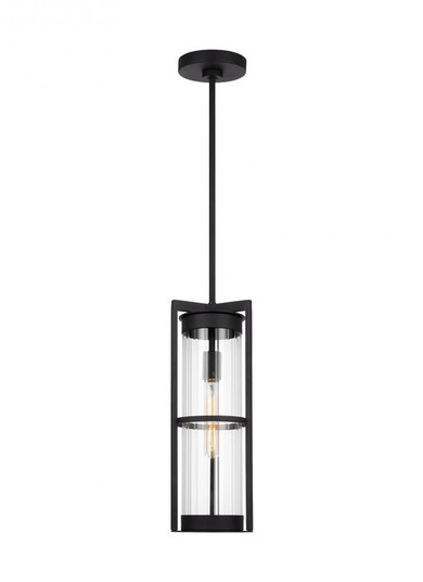 Alcona transitional 1-light outdoor exterior pendant lantern in black finish with clear fluted glass (7725|6226701-12)
