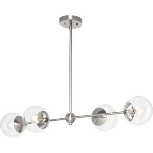 Atwell Collection Four-Light Brushed Nickel Mid-Century Modern Island Light with Clear Glass Shade (149|P400326-009)