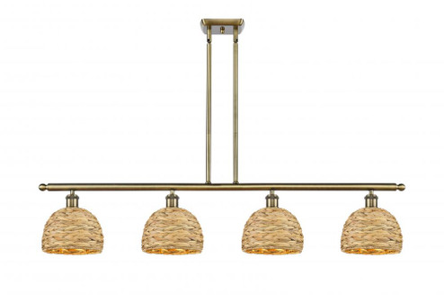 Woven Rattan - 4 Light - 48 inch - Antique Brass - Multi Pendant (3442|516-4I-AB-RBD-8-NAT)