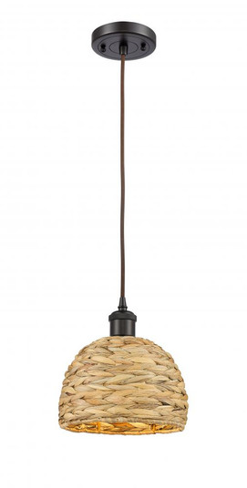 Woven Rattan - 1 Light - 8 inch - Oil Rubbed Bronze - Mini Pendant (3442|516-1P-OB-RBD-8-NAT)