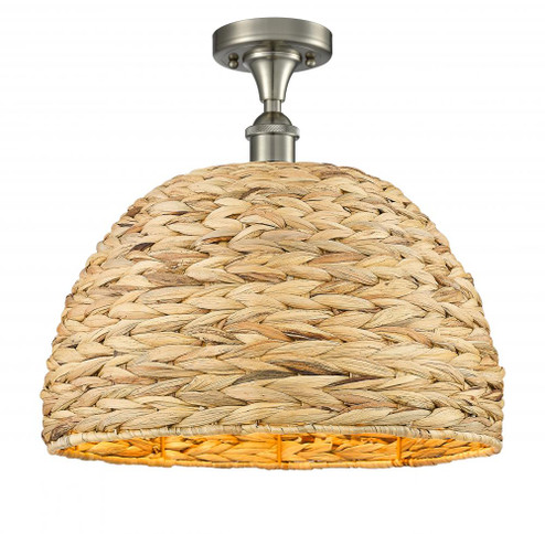 Woven Rattan - 1 Light - 16 inch - Satin Nickel - Semi-Flush Mount (3442|516-1C-SN-RBD-16-NAT)