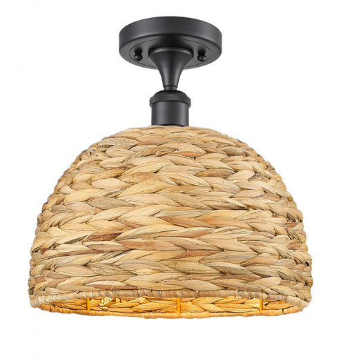 Woven Rattan - 1 Light - 12 inch - Matte Black - Semi-Flush Mount (3442|516-1C-BK-RBD-12-NAT)