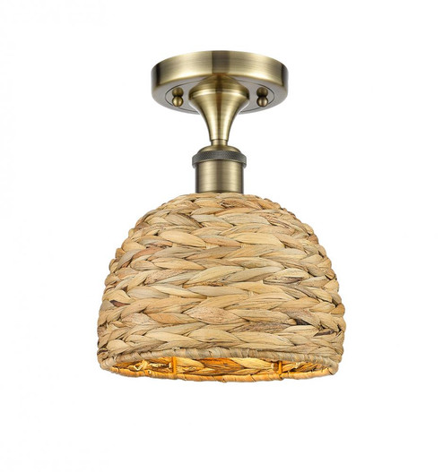 Woven Rattan - 1 Light - 8 inch - Antique Brass - Semi-Flush Mount (3442|516-1C-AB-RBD-8-NAT)