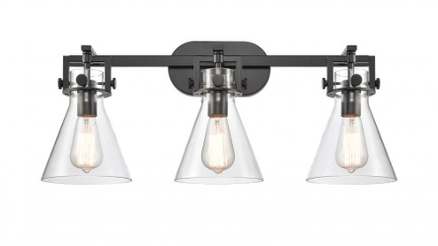Newton Cone - 3 Light - 27 inch - Matte Black - Bath Vanity Light (3442|411-3W-BK-G411-7CL)
