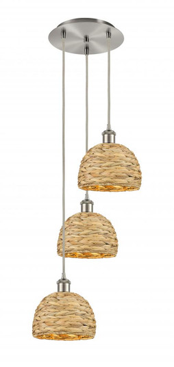 Woven Rattan - 3 Light - 15 inch - Brushed Satin Nickel - Cord hung - Multi Pendant (3442|113B-3P-SN-RBD-8-NAT)