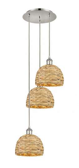 Woven Rattan - 3 Light - 15 inch - Polished Nickel - Cord hung - Multi Pendant (3442|113B-3P-PN-RBD-8-NAT)