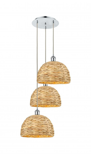 Woven Rattan - 3 Light - 19 inch - Polished Chrome - Cord hung - Multi Pendant (3442|113B-3P-PC-RBD-12-NAT)