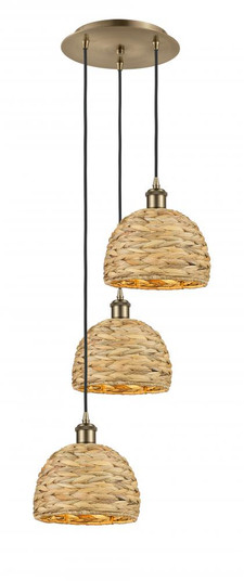 Woven Rattan - 3 Light - 15 inch - Antique Brass - Cord hung - Multi Pendant (3442|113B-3P-AB-RBD-8-NAT)