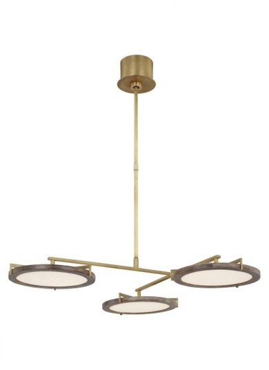 The Shuffle Medium 3-Light Damp Rated Integrated Dimmable LED Ceiling Chandelier in Natural Brass (7355|CDCH17227WONB)