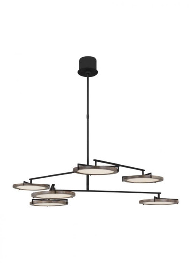 The Shuffle Large 6-Light Damp Rated Integrated Dimmable LED Ceiling Chandelier in Nightshade Black (7355|CDCH17327WOB)