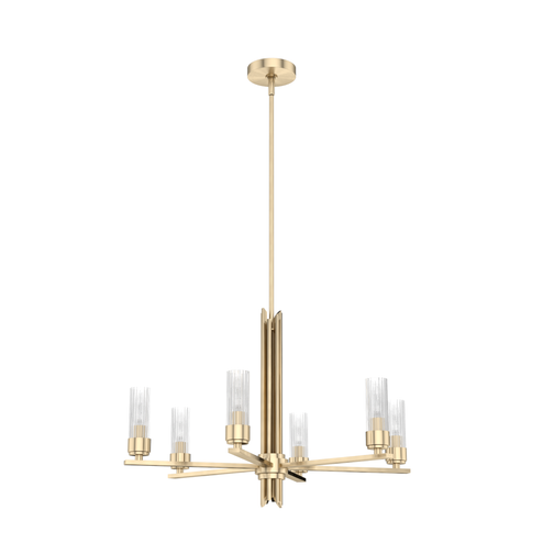 Hunter Gatz Alturas Gold with Clear Glass 6 Light Chandelier Ceiling Light Fixture (4797|19785)