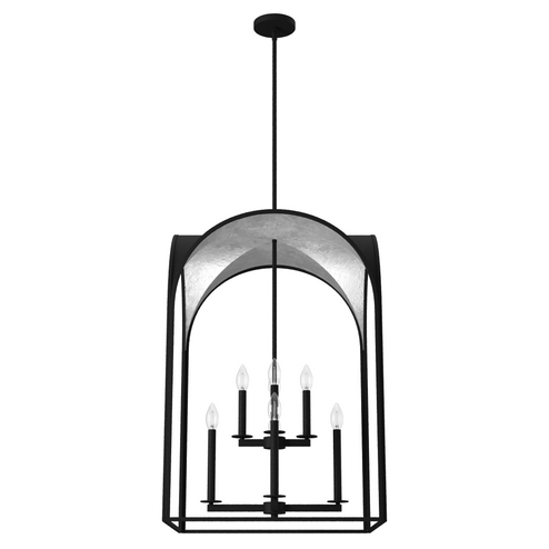 Hunter Dukestown Natural Black Iron and Silver Leaf 8 Light Pendant Ceiling Light Fixture (4797|19736)