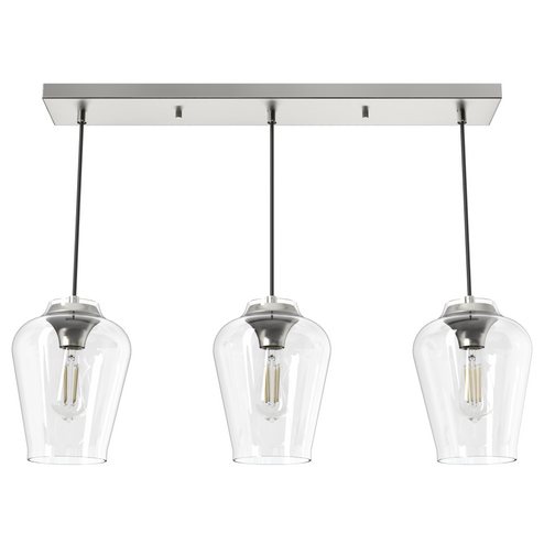 Hunter Vidria Brushed Nickel with Clear Glass 3 Light Pendant Cluster Ceiling Light Fixture (4797|19725)