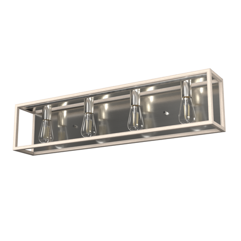 Hunter Squire Manor Brushed Nickel and Bleached Wood 4 Light Bathroom Vanity Wall Light Fixture (4797|19676)