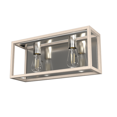 Hunter Squire Manor Brushed Nickel and Bleached Wood 2 Light Bathroom Vanity Wall Light Fixture (4797|19672)