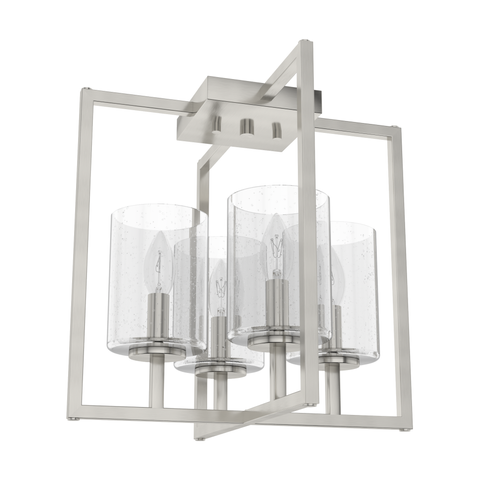Hunter Kerrison Brushed Nickel with Seeded Glass 4 Light Flush Mount Ceiling Light Fixture (4797|19547)