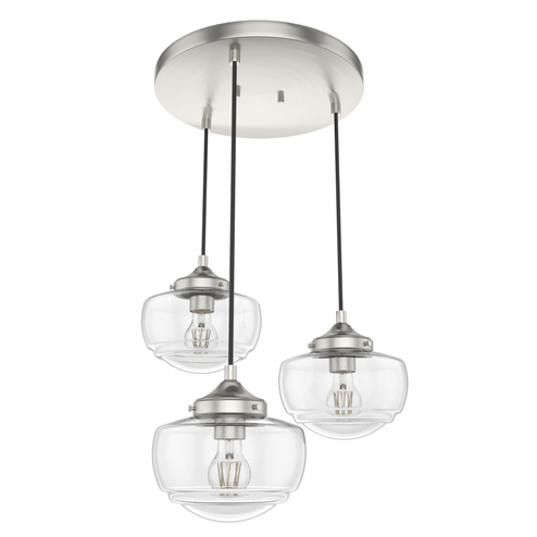 Hunter Saddle Creek Brushed Nickel with Seeded Glass 3 Light Pendant Cluster Ceiling Light Fixture (4797|19501)