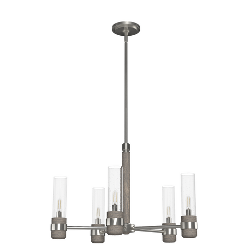 Hunter River Mill Brushed Nickel and Gray Wood with Seeded Glass 5 Light Chandelier Ceiling Light Fi (4797|19475)