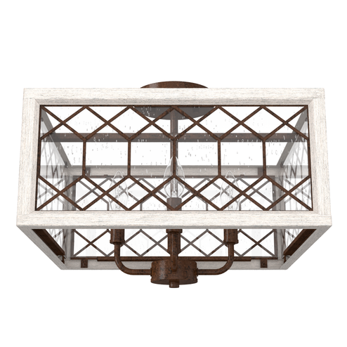 Hunter Chevron Textured Rust and Distressed White with Seeded Glass 4 Light Flush Mount Ceiling Ligh (4797|19378)