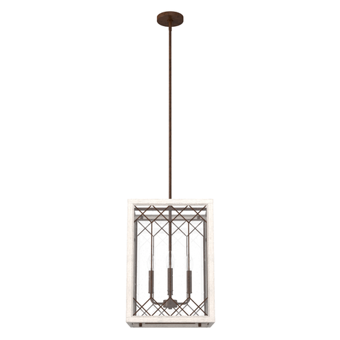 Hunter Chevron Textured Rust and Distressed White with Seeded Glass 4 Light Pendant Ceiling Light Fi (4797|19372)