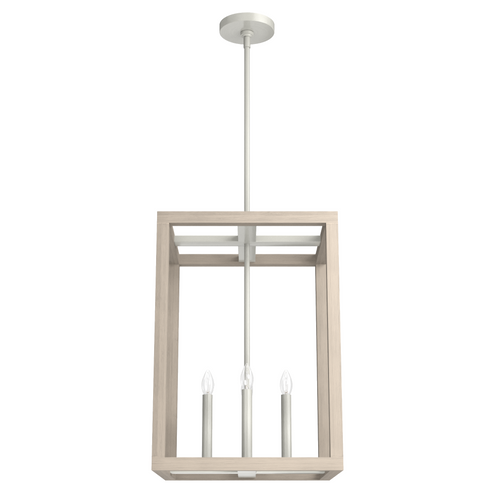 Hunter Squire Manor Brushed Nickel and Bleached Wood 4 Light Pendant Ceiling Light Fixture (4797|19087)