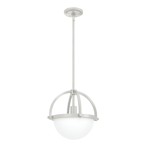 Hunter Wedgefield Brushed Nickel with Frosted Cased White Glass 1 Light Pendant Ceiling Light Fixtur (4797|19233)