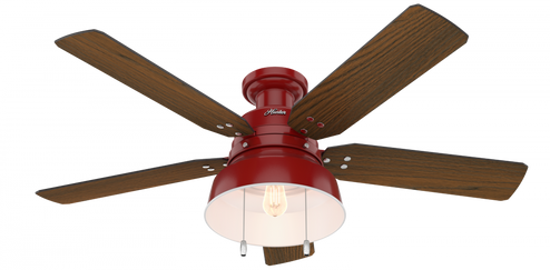 Hunter 52 inch Mill Valley Barn Red Low Profile Damp Rated Ceiling Fan with LED Light Kit and Pull C (4797|59312)
