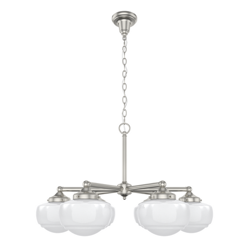 Hunter Saddle Creek Brushed Nickel with Cased White Glass 6 Light Chandelier Ceiling Light Fixture (4797|19062)