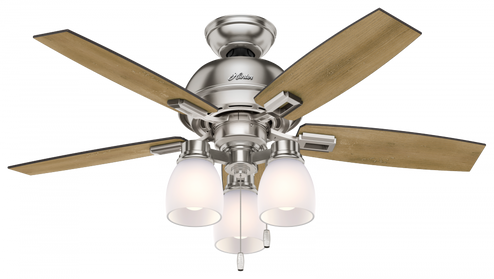 Hunter 44 inch Donegan Brushed Nickel Ceiling Fan with LED Light Kit and Pull Chain (4797|52230)