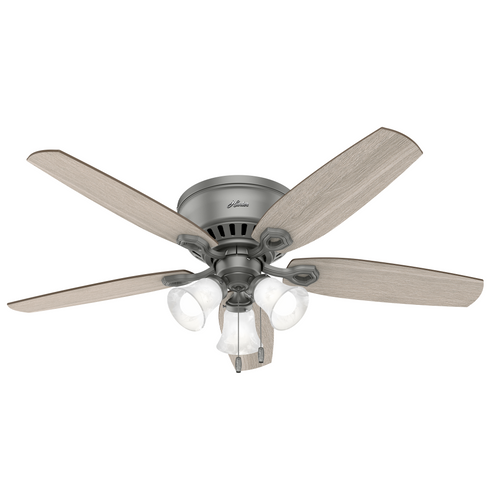 Hunter 52 inch Builder Matte Silver Low Profile Ceiling Fan with LED Light Kit and Pull Chain (4797|51113)