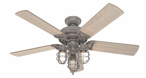 Hunter 52 inch Starklake Quartz Grey Damp Rated Ceiling Fan with LED Light Kit and Pull Chain (4797|50410)
