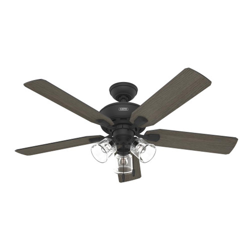 Hunter 52 inch Rosner Matte Black Ceiling Fan with LED Light Kit and Pull Chain (4797|51595)