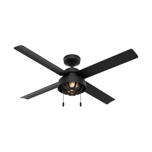 Hunter 52 inch Spring Mill Matte Black Damp Rated Ceiling Fan with LED Light Kit and Pull Chain (4797|50336)