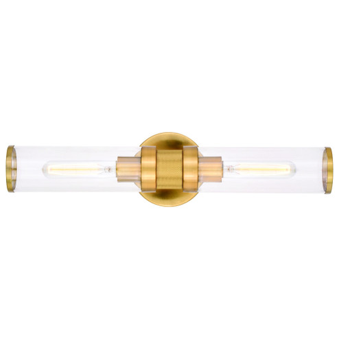 Levitt 2 Light Satin Brass Mid-Century Modern Industrial Bathroom Vanity Fixture Clear Glass (51|W0390)