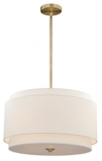 Burnaby 4 Light Brass Mid-Century Modern Drum Pendant White Linen (51|P0192)