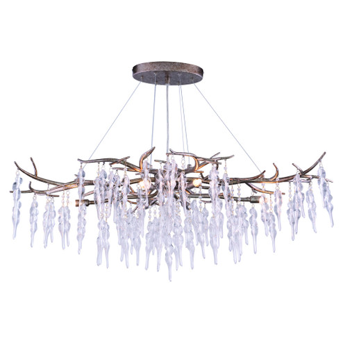 Rainier 6L Silver Linear Crystal Waterfall Linear Chandelier Island Pendant Light Fixture (51|H0231)