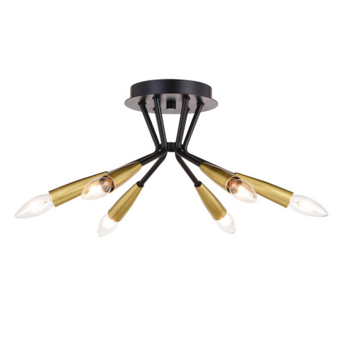 Ellis 16.25-in. 6 Light Semi-Flush Mount Matte Black and Satin Brass (51|C0264)