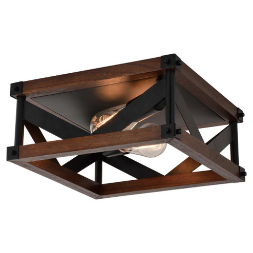 Wade 13-in. 2 Light Flush Mount Matte Black and Sycamore Wood (51|C0260)