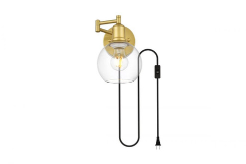 Caspian 1 light Brass and Clear swing arm plug in wall sconce (758|LD7332W6BRA)