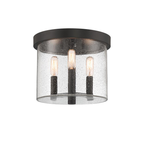 Otto 10 in. 3-Light Matte Black Modern Outdoor Flush Mount with Clear Seedy Glass Shade (21|D298C-FM-MB)