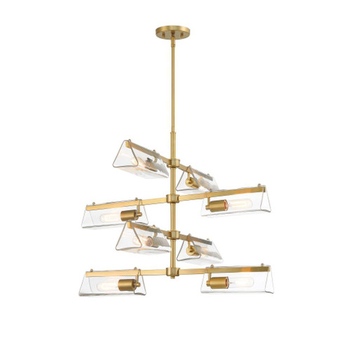 Latitude 28.5 in. 8-Light Brushed Gold Modern Chandelier with Clear Glass Shades (21|D279M-8CH-BG)