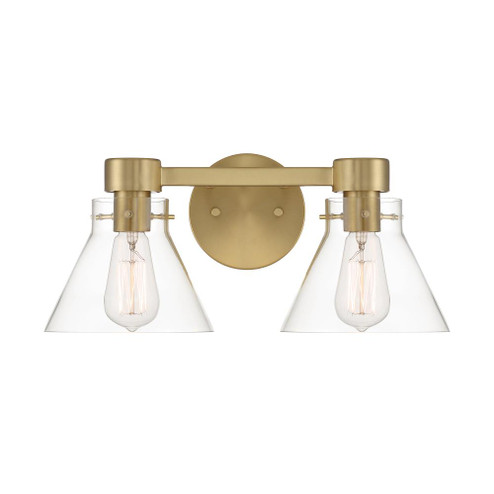 Willow Creek 16.5 in. 2-Light Brushed Gold Contemporary Vanity Light with Clear Blown Glass Shades (21|D204M-2B-BG)