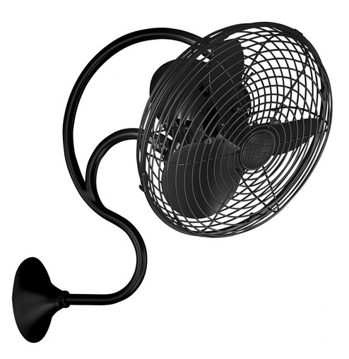 Melody 3-speed oscillating wall-mounted Art Nouveau style fan in matte black finish. (230|ME-BK)