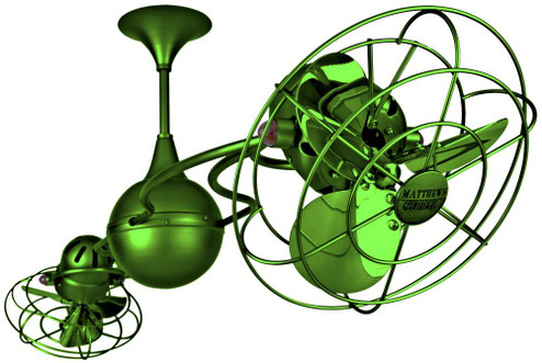 Italo Ventania 360° dual headed rotational ceiling fan in Esmeralda (Green) finish with metal bla (230|IV-GREEN-MTL)