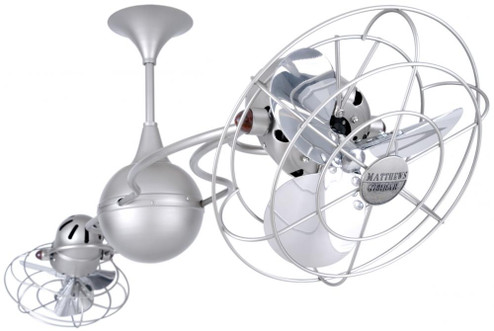 Italo Ventania 360° dual headed rotational ceiling fan in brushed nickel finish with metal blades (230|IV-BN-MTL-DAMP)