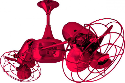 Duplo Dinamico 360” rotational dual head ceiling fan in Rubi (Red) finish with metal blades. (230|DD-RED-MTL)
