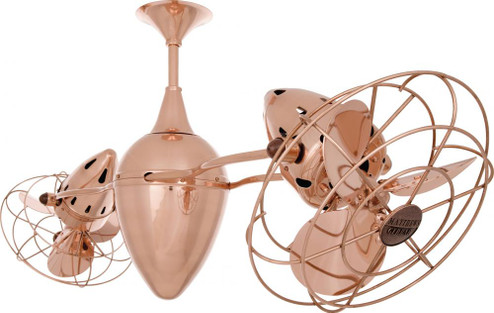 Ar Ruthiane 360° dual headed rotational ceiling fan in polished copper finish with metal blades. (230|AR-CP-MTL)