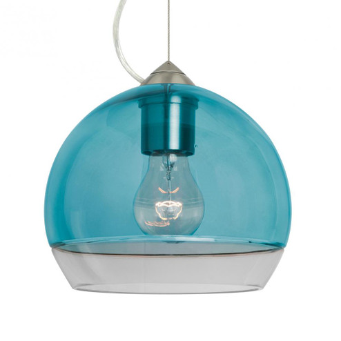 Besa, Ally 8 Cable Pendant, Coral Blue/Clear, Satin Nickel Finish, 1x60W Medium Base (127|1KX-ALLY8BL-SN)